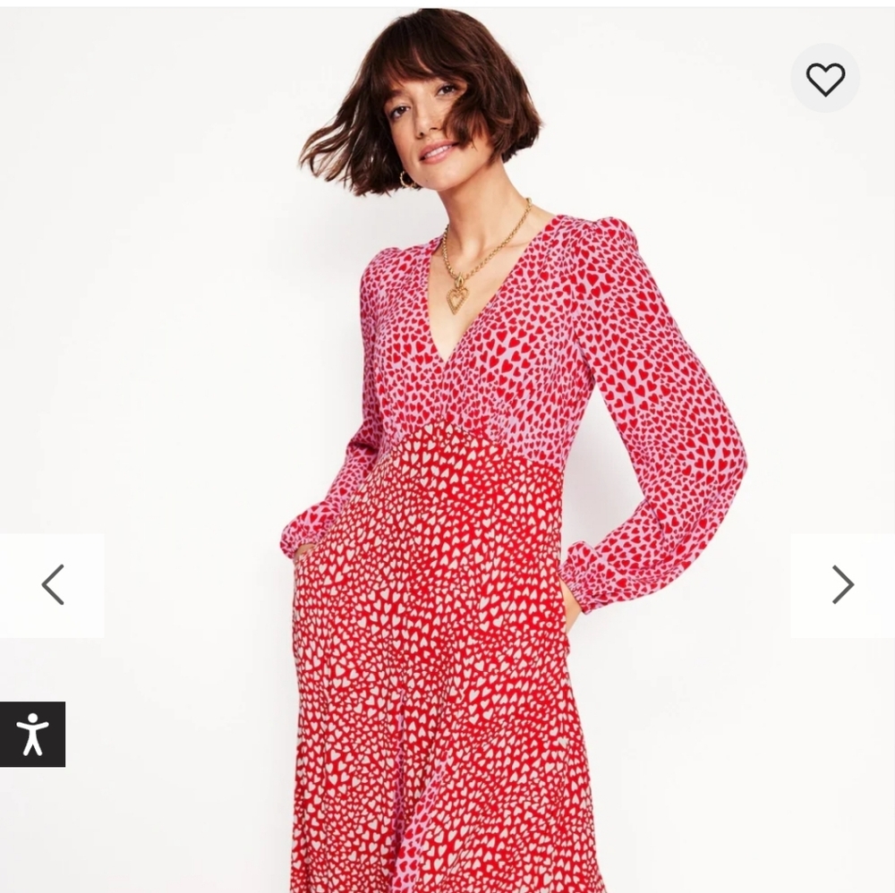 Boden Vibrant Red and Pink Long Sleeve Dress